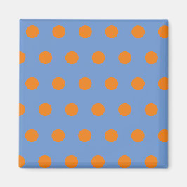 Polka-prickkvadratisk magnet (Denim Blue & Orange)