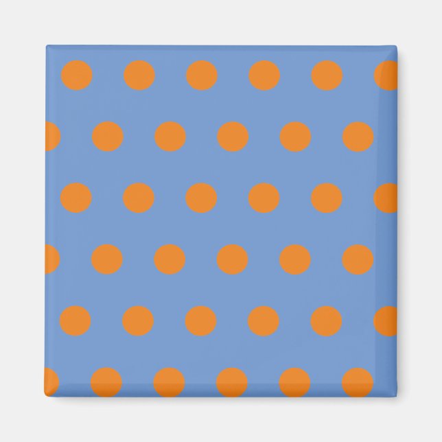 Polka-prickkvadratisk magnet (Denim Blue & Orange) (Framsidan)