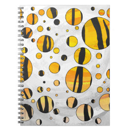 Polka - pricktiger, svart och Orange Skriv ut Anteckningsbok Med Spiral