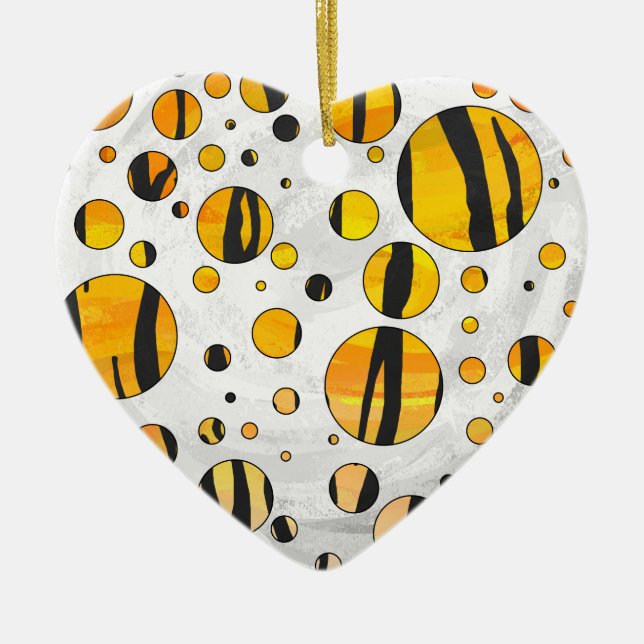 Polka - pricktiger, svart och Orange Skriv ut Julgransprydnad Keramik (Framsidan)