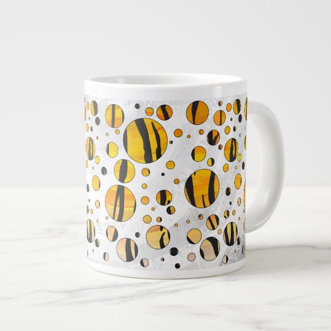 Polka - pricktiger, svart och Orange Skriv ut Jumbo Mugg (Framsida höger)