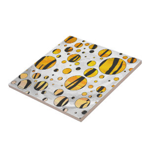 Polka - pricktiger, svart och Orange Skriv ut Kakelplatta