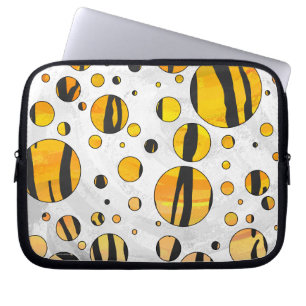 Polka - pricktiger, svart och Orange Skriv ut Laptop Sleeve