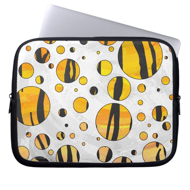 Polka - pricktiger, svart och Orange Skriv ut Laptop Sleeve (Framsidan)