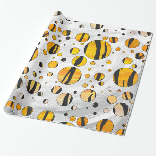 Polka - pricktiger, svart och Orange Skriv ut Presentpapper