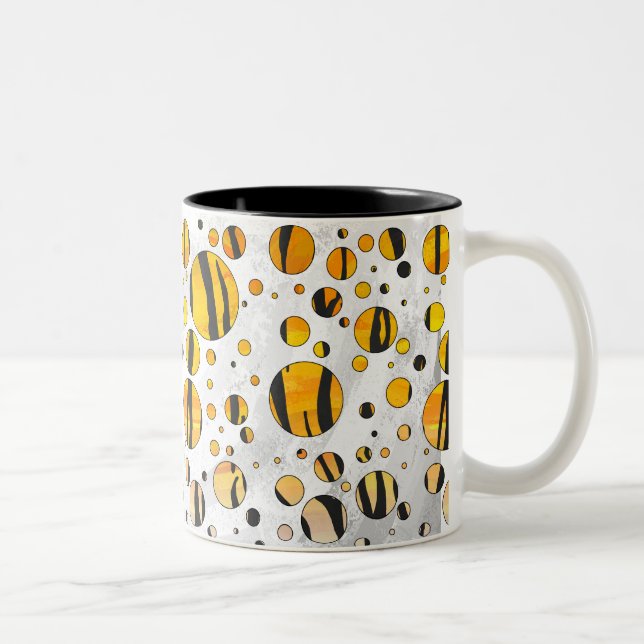 Polka - pricktiger, svart och Orange Skriv ut Två-Tonad Mugg (Höger)