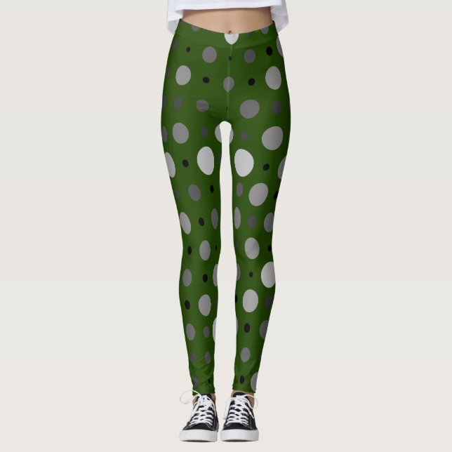 Polka punkt 01X.Grått Skugga D Grönt BG Leggings (Framsida)