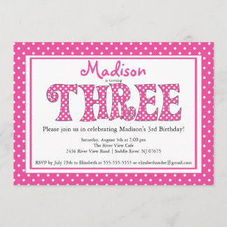 Polka Punkt Alfabet Tredje Födelsedagsfest inbjuda Inbjudningar