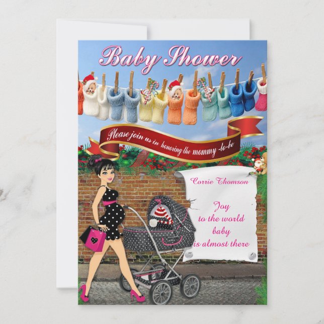 Polka-punkt för babystödraster inbjudningar (Framsida)