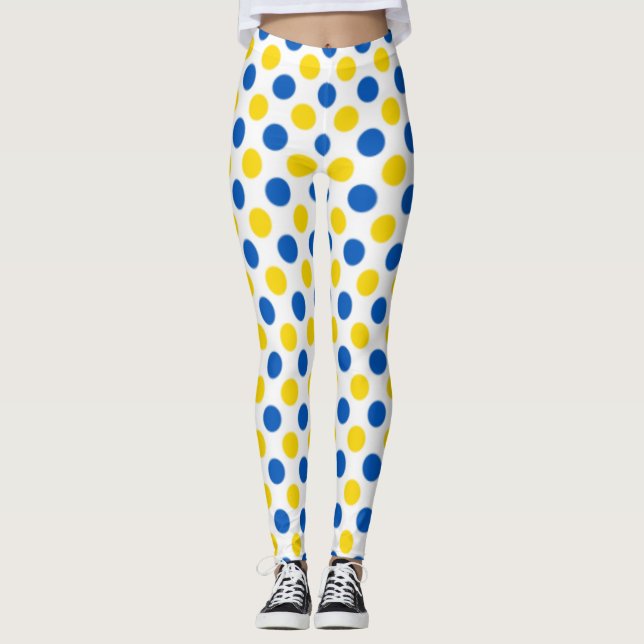 Polka-punkt för spelande av blått och Gult Leggings (Framsida)