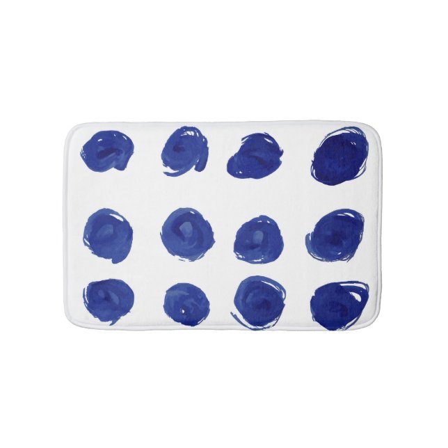 Polka punkt, indigo blå vattenfärg. badrumsmatta (Framsidan)