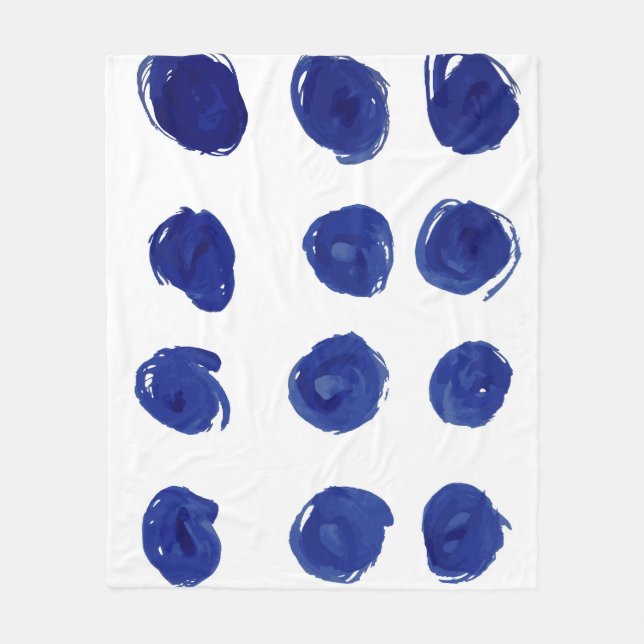 Polka punkt, indigo blå vattenfärg. fleecefilt (Framsidan)