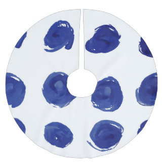 Polka punkt, indigo blå vattenfärg. julgransmatta borstad polyester