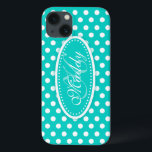Polka punkt med namnet teal aqua ipad case<br><div class="desc">Moderna flickor,  klara vattendroppstångstprick mönstrad grafik fodral. Perfekt för att anpassa din ipad eller som speciell jul- eller födelsedagspresent till en kvinna eller tonåring flicka. Anpassa med ditt namn och inledande. Detta exempel lyder: Maddy K. Design by Sarah Trett.</div>