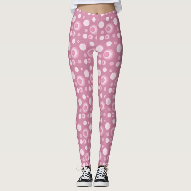 Polka-punktcirklar på Rosa Leggings (Framsida)