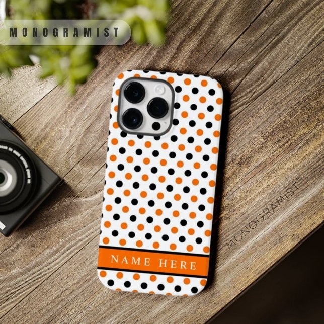 Polka punktdesign för vit svart Orange i anpassnin (Custom White Black Orange Polka Dot Design Case-Mate iPhone Case)
