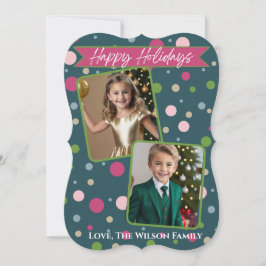 Polka-punktfoto för Festive Grönt (2)-Helgdag Julkort