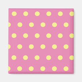 Polka-punktkvadratstreck (Rosa och mjuk Gult) Magnet