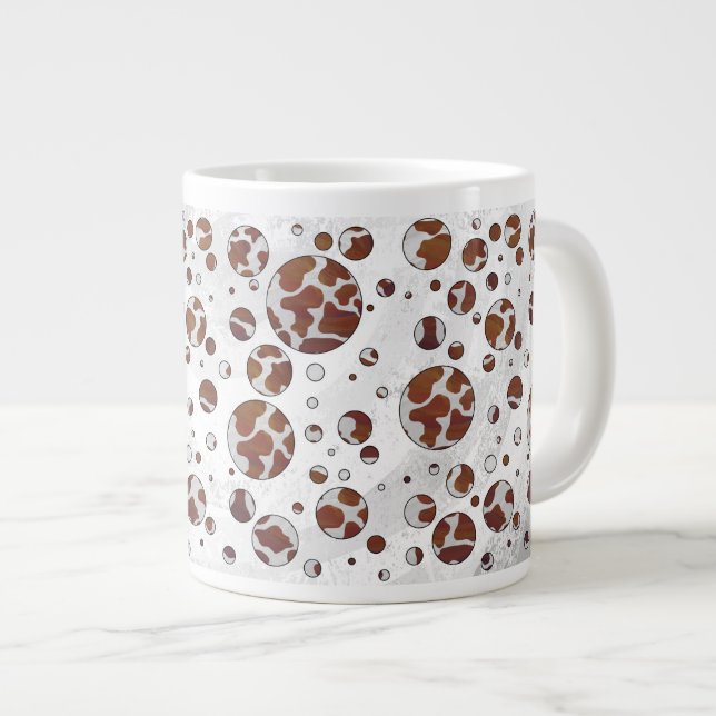 Polka-punktskon Brun och Vit utskrift Jumbo Mugg (Framsida höger)