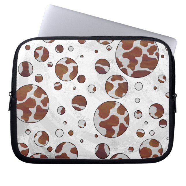 Polka-punktskon Brun och Vit utskrift Laptop Fodral (Framsidan)