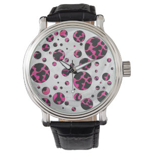 Polka-punktskon, Shock rosa och svart utskrift Armbandsur