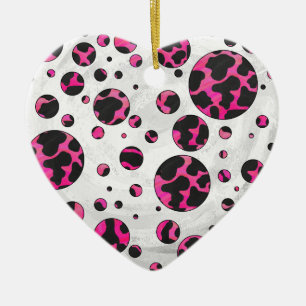 Polka-punktskon, Shock rosa och svart utskrift Julgransprydnad Keramik