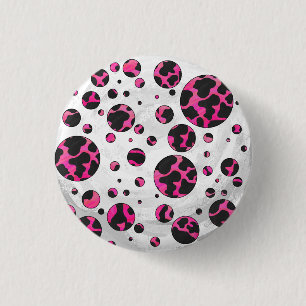Polka-punktskon, Shock rosa och svart utskrift Knapp