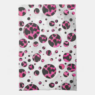 Polka-punktskon, Shock rosa och svart utskrift Kökshandduk