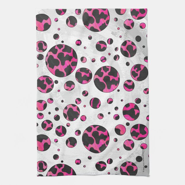 Polka-punktskon, Shock rosa och svart utskrift Kökshandduk (Vertikal)