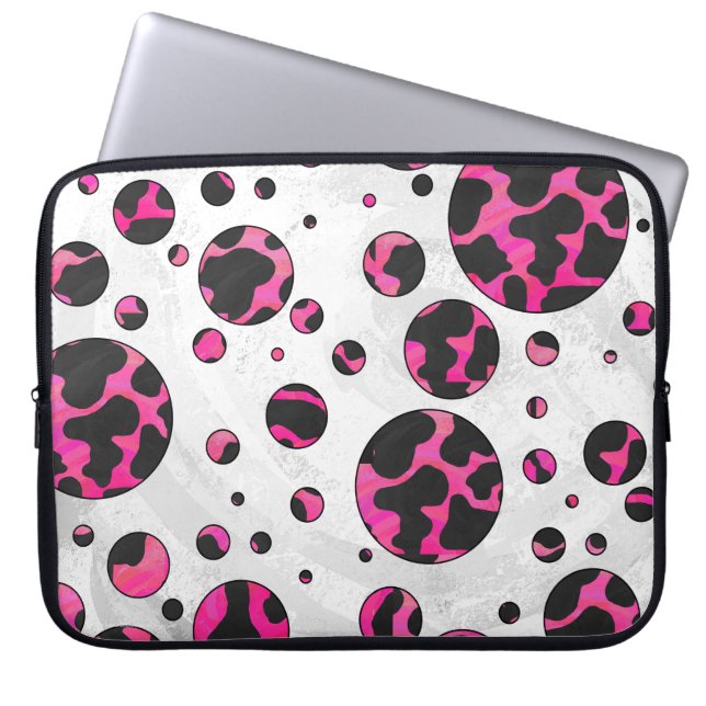 Polka-punktskon, Shock rosa och svart utskrift Laptop Fodral (Framsidan)