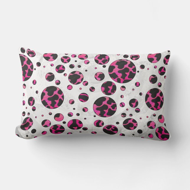 Polka-punktskon, Shock rosa och svart utskrift Lumbarkudde (Framsida)