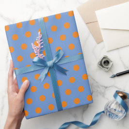Polka-punktsvällning Papper (Denim Blue & Orange) Presentpapper