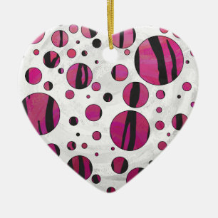 Polka - punkttiger, Shock rosa och svart utskrift Julgransprydnad Keramik