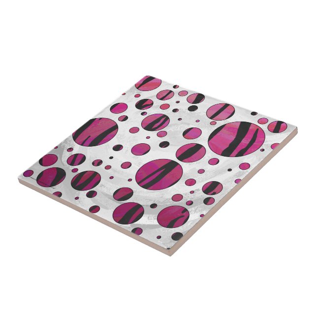Polka - punkttiger, Shock rosa och svart utskrift Kakelplatta (Sidan)