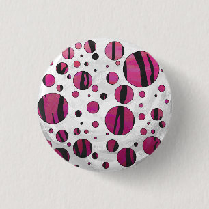 Polka - punkttiger, Shock rosa och svart utskrift Knapp