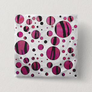 Polka - punkttiger, Shock rosa och svart utskrift Knapp