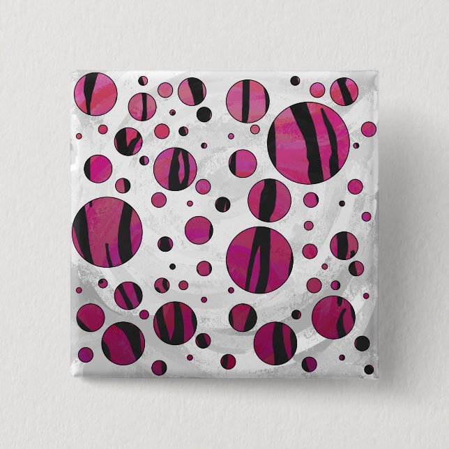 Polka - punkttiger, Shock rosa och svart utskrift Knapp (Framsida)