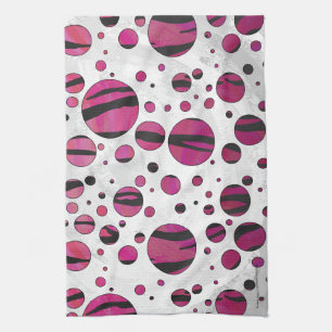 Polka - punkttiger, Shock rosa och svart utskrift Kökshandduk