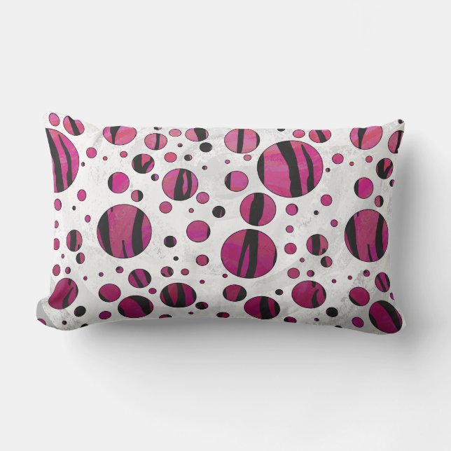 Polka - punkttiger, Shock rosa och svart utskrift Lumbarkudde (Framsida)