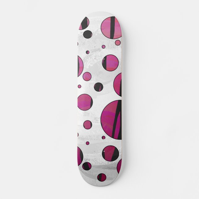 Polka - punkttiger, Shock rosa och svart utskrift Skateboard Bräda 19,5 Cm (Framsida)