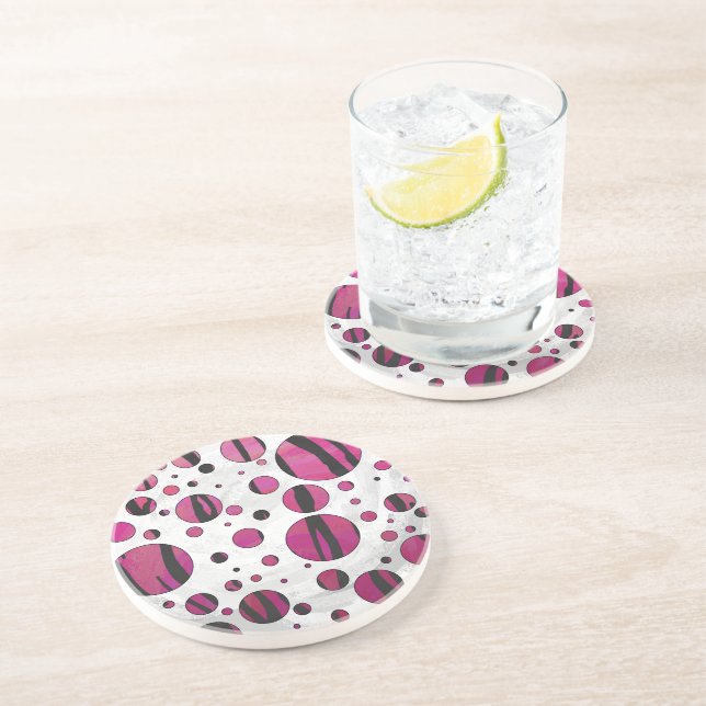 Polka - punkttiger, Shock rosa och svart utskrift Underlägg Sandsten (Sidan)