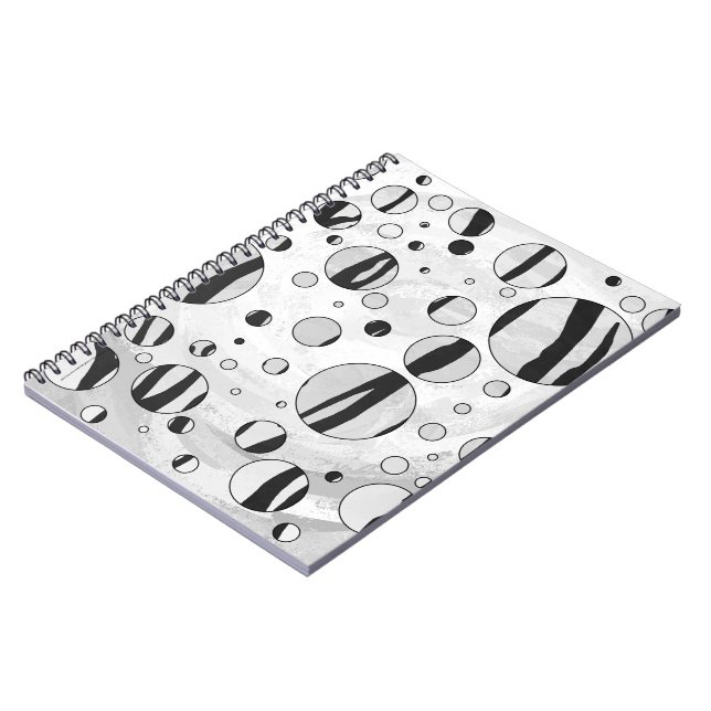 Polka - punkttiger, svart och vit utskrift anteckningsbok med spiral (Vänstra Sidan)