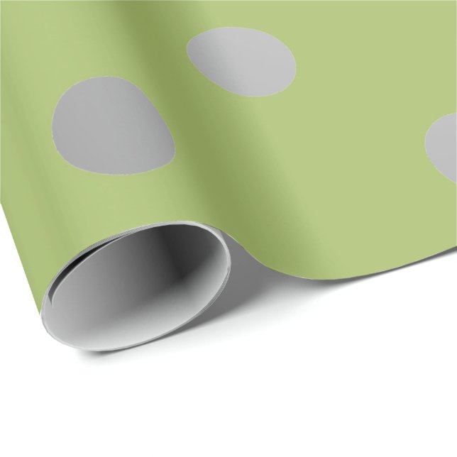 Polka Small Dots Greenly Grönt Pea Silver Grått Presentpapper (Rullad Hörn)