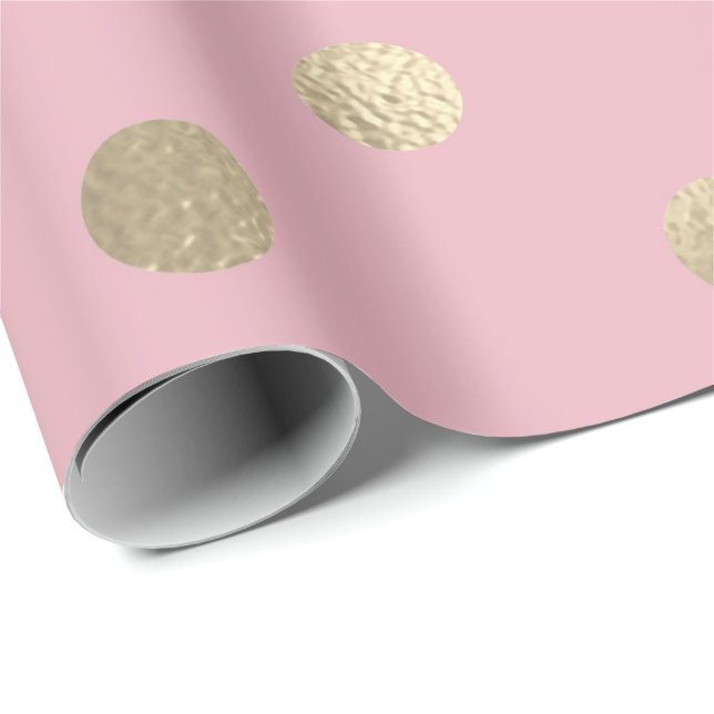 Polka Small Dots Powder Rosa Pastel Foxier Guld Presentpapper (Rullad Hörn)