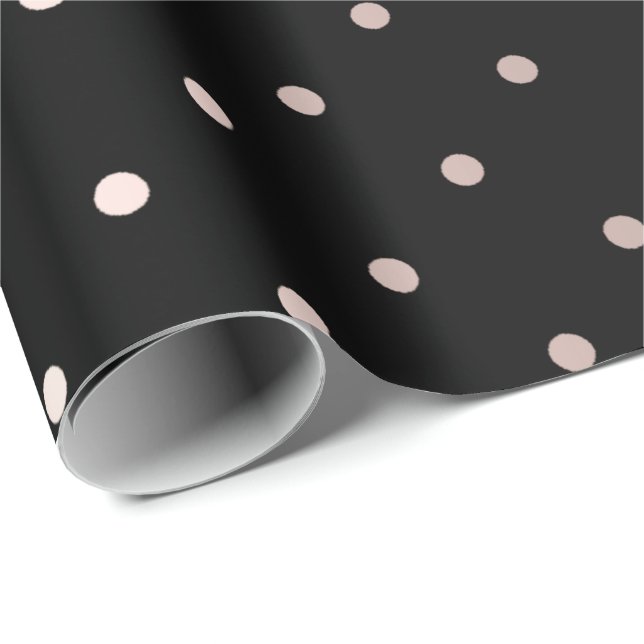 Polka Small Dots Rand Black Rosa Powder Pastel Presentpapper (Rullad Hörn)