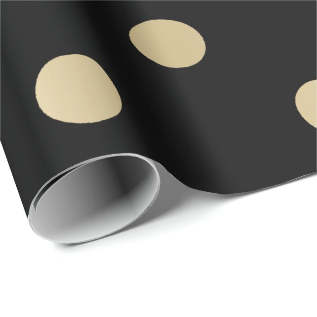 Polka Small Dots Rand Black Sepia Faux Guld Presentpapper (Rullad Hörn)