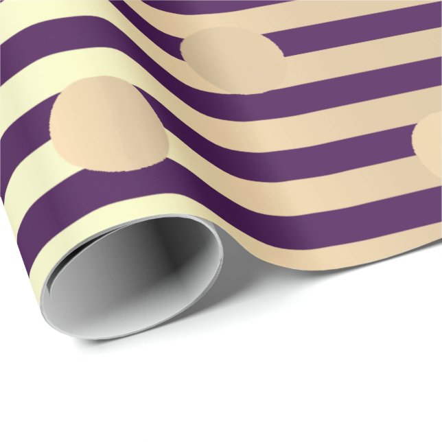 Polka Small Dots Rand Lila Plum Foxier Guld Presentpapper (Rullad Hörn)