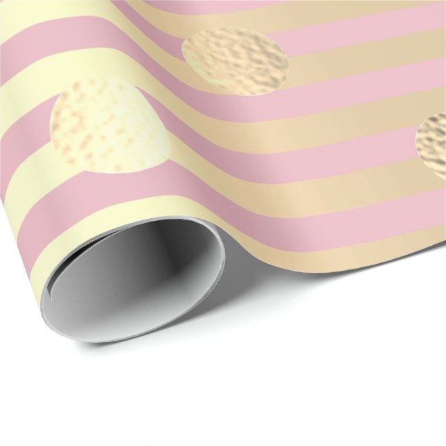 Polka Small Dots Rand Rosa Pastel Foxier Guld Presentpapper (Rullad Hörn)