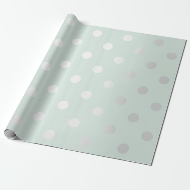 Polka Small Dots Tiffany Aqua Mint Silver Grått Presentpapper (Utrullad)