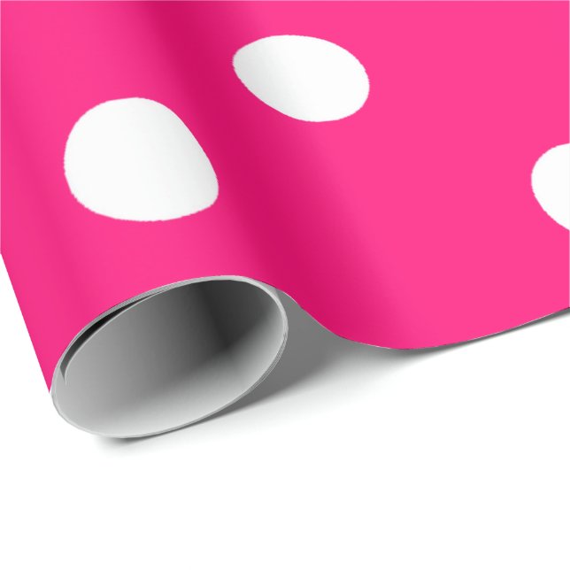 Polka Small White Dots Fuchsia Shock rosa Presentpapper (Rullad Hörn)